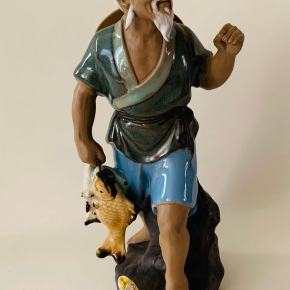 Other - Vintage Chinese Mudman Fisherman
Shiwan Figurine 8.5" Tall Stamped